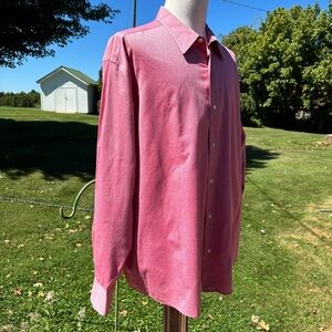-Eddie Bauer Red White Herringbone looks Pink Button Shirt L/S Men's Size XXL